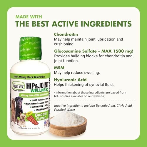 LIQUID-VET K9 Hip & Joint Formula, Bacon Flavor, 16 oz (Pack of 4)