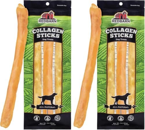 Redbarn Pet Products 100% Natural Large 12" Beef Collagen Sticks for Dogs - Long Lasting Low-Odor Alternative to Traditional Rawhide & Bully Sticks-Supports Healthy Joints, Skin, & Coat - 6 Count