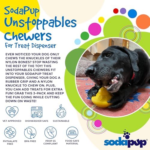 SodaPup Unstoppables Chewers – Inserts for Treat Dispensers Made in USA from Non-Toxic, Pet Safe, Food Safe Nylon Material to Enhance Treat Dispensers and Challenge Dog’s Foraging Instincts – 3 Pack