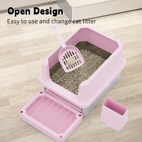RIZZARI Cat Litter Box Anti-Scatter: Open-Room for Large Cats & Multi-Home