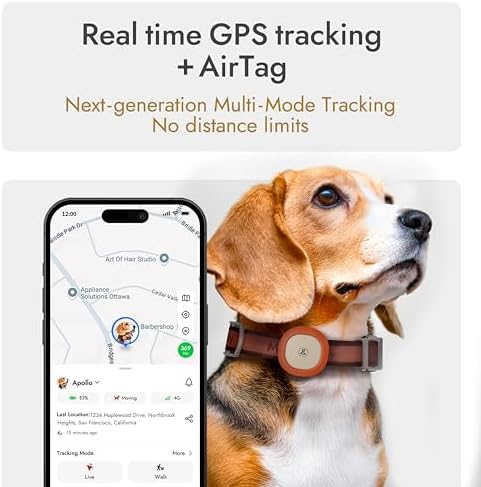 Molly&Cody GPS + Bluetooth Pet Tracker for Cats & Dogs – Real‑Time Tracking, Virtual Fence, IP67 Waterproof, Up to 60‑Day Battery, Health Monitoring, iOS/Android – Subscription Required (Red)