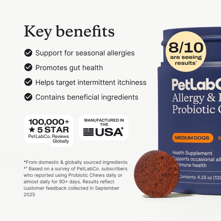 PetLab Co. Allergy & Immune Probiotic Chews, 30 Soft Chews, Medium Dogs