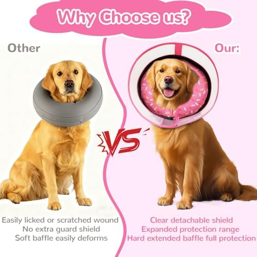Inflatable Dog Cone Collar with Anti-Licking Clear Shield, for Dogs Cats