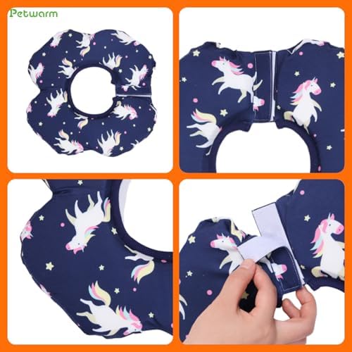 PetWarm Recovery Collar, Dog Recovery Collar, Blue Unicorn Print, L