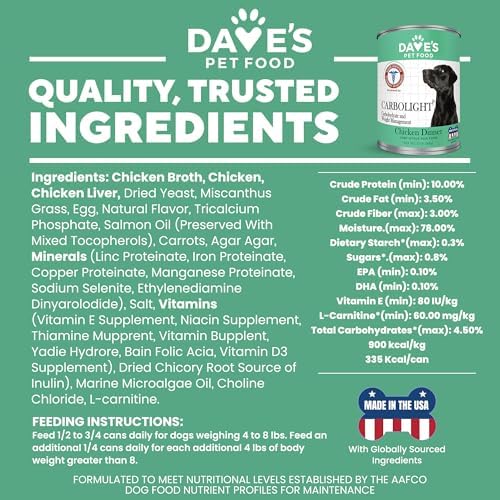 Dave's Pet Food Carbolight Canned Dog Food, Chicken Dinner, 13 oz, 12pk