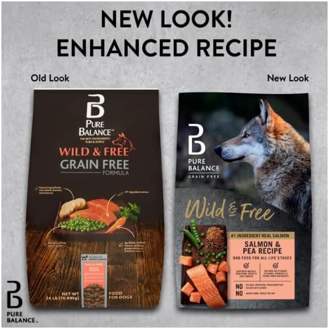 Pure Balance Wild & Free Salmon & Pea Recipe Dry Dog Food, Grain~Free, Real Salmon First Ingredient, No Fillers or Artificial Preservatives, Supports Muscle, Digestion, Heart, and Coat Health ~ 4 Lbs
