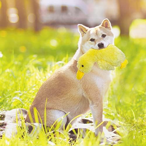 EXPAWLORER Plush Squeaky Duck Dog Toy - Soft Stuffed Cute Dog Duck Toy, Best Birthday Gift Interactive Filled Chew Toys for Puppy Small Medium Large Dogs Biting Training Teething, Yellow Large