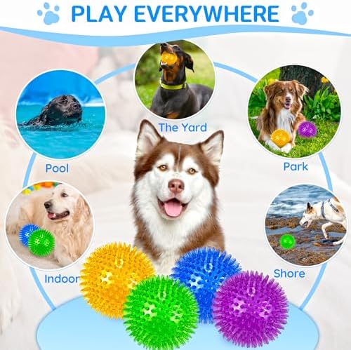 LECHONG 4-Pack Large Squeaky Dog Balls, 4.5" Rubber Spiky Dog Balls for Large Medium Aggressive Chewers Teeth Cleaning, Chew Toy for Training & Boredom Buster