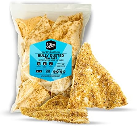 Sitka Farms Bully-Dusted Cow Ears for Dogs, Dog Chews and Treats, 20 Count