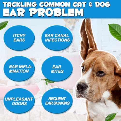 Ear Infection Treatment Drops for Dogs & Cats, Ear Cleaner Solution Drops for Dogs & Cats with 1% Hydrocortisone Soothing Yeast Infection, Itchy Ear Relief, Treats Ear Infections for Dogs - 2.02 fl oz