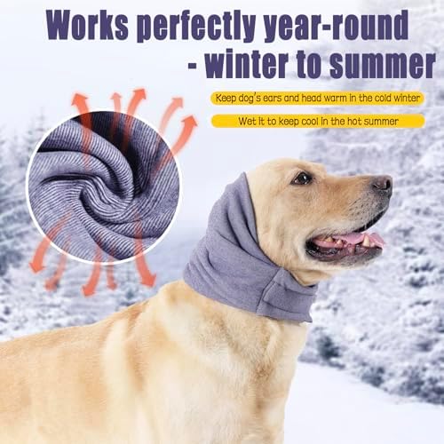 Meifsou Quiet Ears for Dogs - Adjustable Ear Covers for Noise, No Shake Dog Head Wrap, Dog Calming Hood for Thunder, Lightning, Fireworks, Vet Visits, Polyester and Stretch Cotton Blend, Purple M