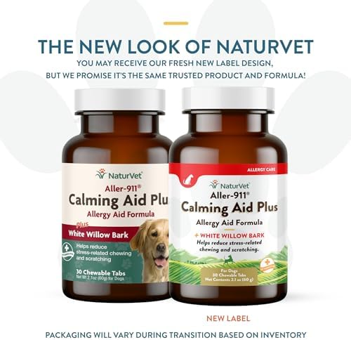 NaturVet Aller-911 Calming Aid & Allergy Aid Dog Supplement – Helps Reduce Stress, Minimize Seasonal Allergy Symptoms, Tension, Excessive Scratching - Includes Melatonin – 30 Ct.