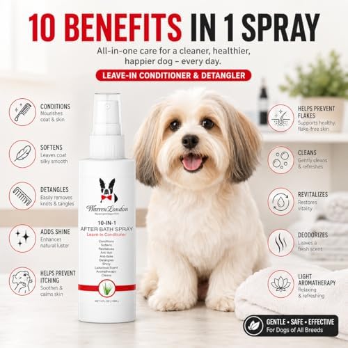 Warren London 10-in-1 After Bath Dog Spray | Dog Leave in Conditioner and Detangler | Pet Grooming Spray with Aloe Vera, Silk Amino Acids and Green Tea Extract | Made in USA | 1gal