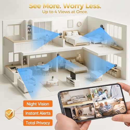 ZEEPORTE 2K Indoor Cameras for Home Security - Baby Monitor and Dog Pet Camera with Motion Detection, 2-Way Audio, Night Vision, Siren, Wired Security Camera (4-Pack)