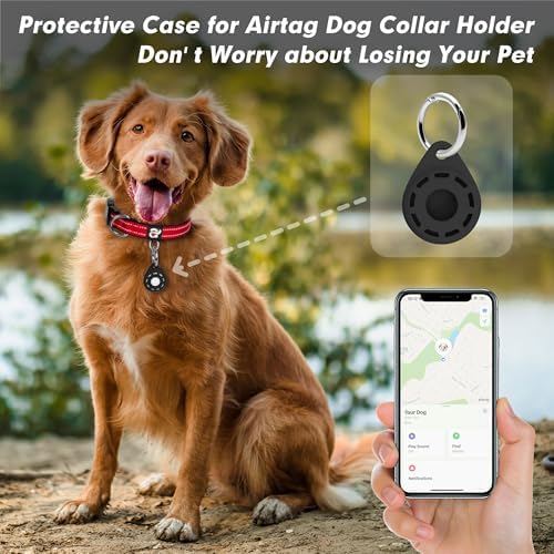 azuza Airtag Dog Collar, Medium Dog Collar with Airtag Holder, Red, M