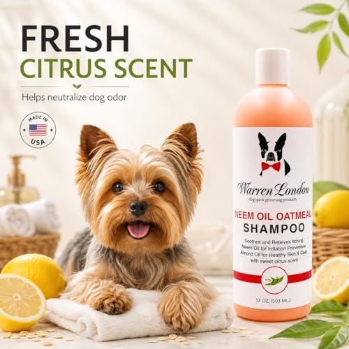 Warren London Neem Oil with Oatmeal Dog Shampoo - Deep Cleansing & Moisturizing for Sensitive Skin - Itch Relief & Odor Control - Made in USA - 17 oz