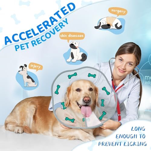 Dog Cone After Surgery - Soft, Comfortable, Adjustable Recovery Collar for Large, Medium, Small Dogs - Stop Licking with Soft Protect Edge (Bone, S)