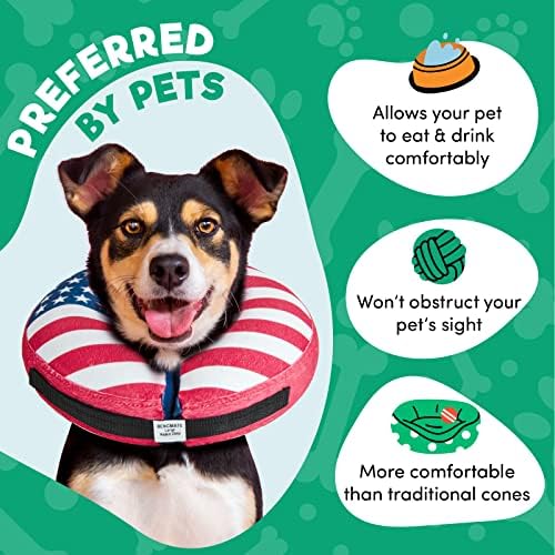 BENCMATE Inflatable Dog Cone Collar Alternative After Surgery XLarge, Flag