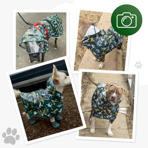 Dog Raincoat, Waterproof Windproof Dog Rain Jacket with Hood, Rain Coat with Leash Hole, Adjustable Raincoat Poncho for Small Medium Large Dogs Outdoor (Green, 4XL(50-55lbs))