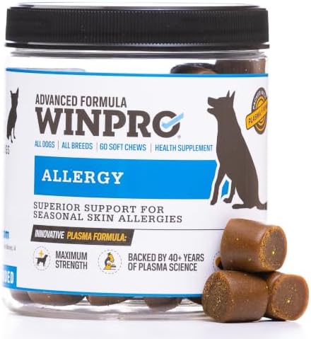 WINPRO Allergy Chews – Plasma-Powered Formula for Dog Seasonal Allergy Support – Grain-Free Natural Blood Protein Supplements – 60 Soft Chews (1 Canister)