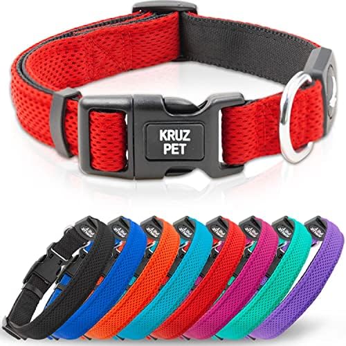 Dog Collar Bundle for Large Dogs (Width- 1.25", Neck - 18"-26") | Adjustable Padded Raspberry Red & Amethyst Dog Collars with Heavy Duty O-Ring | Soft & Comfortable Fit for Large Dogs