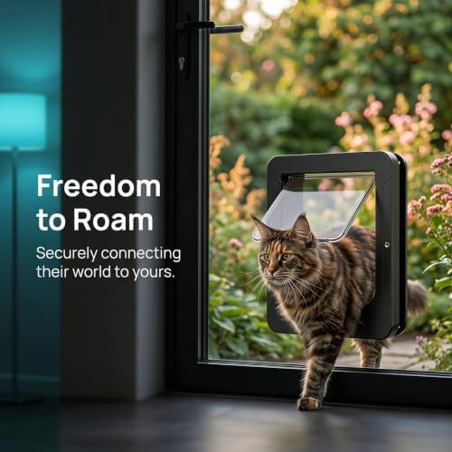 Smart Pet Door Cat Door, Automatic Pet Door, with Collar Sensor & Remote Control, Controllable Entry and Exit Directions(4 Locking Ways), 10.35"x11.73", for Cats & Small Dogs Black