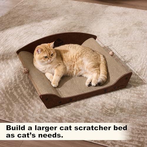 ZOMISIA 26'' Cardboard Cat Scratcher Bed for Indoor Cats, 2PCS, Brown