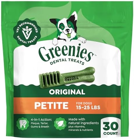 Greenies Petite Natural Dental Dog Treats, Original Flavor, 30 Count