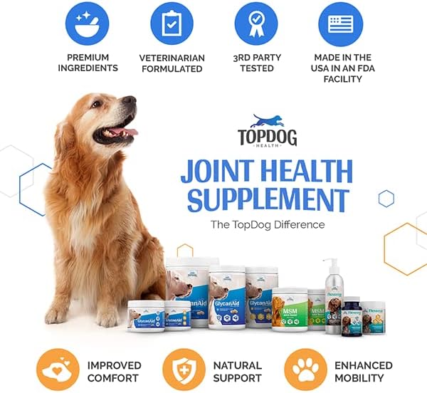 TopDog Health GlycanAid HA Advanced Joint Nutrition for Dogs (60 Chewable Tablets) Made in USA with USA Ingredients: Glucosamine HCL, Chondroitin, Hyaluronic Acid, MSM