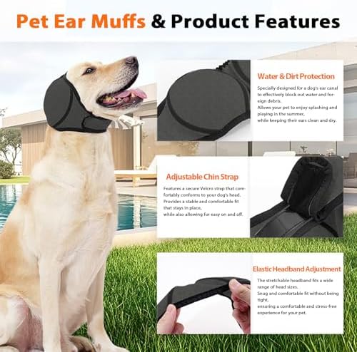 Dog Earmuffs Water-Resistant Ear Covers for Grooming Dust Protection Gray M