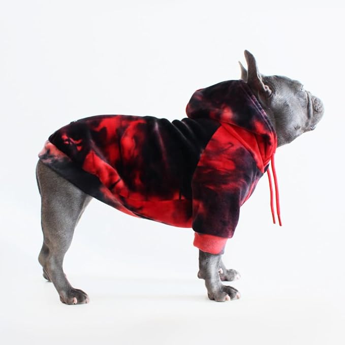Spark Paws Dog Hoodie – Premium Dog Sweater for Small, Medium, and Large Dogs | Warm Outfits for French Bulldogs, Pitbull, Puppy, Winter Jacket Alternative - Red & Black - L