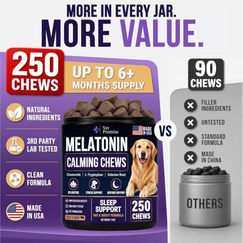 Melatonin for Dogs - 250 Chews - Dog Melatonin Chews for Small & Large Dogs