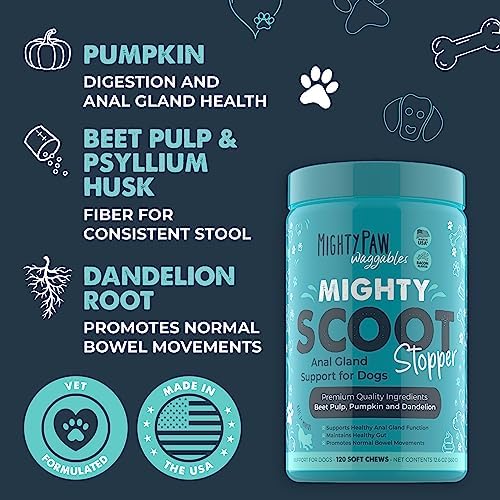 Mighty Paw Mighty Scoot Stopper, Anal Gland Support for Dogs, 120 Soft Chew
