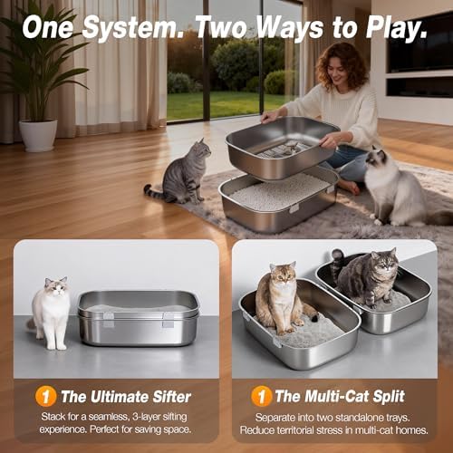 Triple Pan Stainless Steel Sifting Cat Litter Box