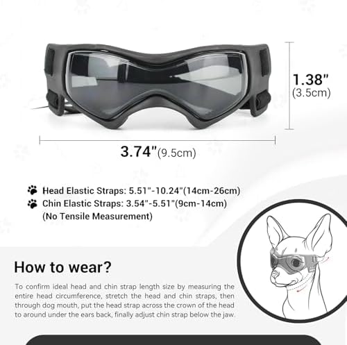 Dog Goggles for Small Breed, Anti-UV Windproof Extra Small Dog Sunglasses, XSmall Pet Eye Protection for Riding Cycling Hiking, Black XS