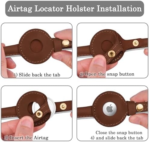 OOPSDOGGY Rolled Leather Dog Collar with Airtag Holder - Reflective Round Airtag Dog Collar - Soft Tracking Pet Collar for Small Dogs Puppy Cats Kitten (Brown, XXS, 7"-9")
