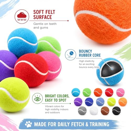 Yunsailing 45 Pcs Dog Tennis Balls 2.4 Inch Dogs Toy Balls Bright Colors Pet Training Toy for Small Medium Large Puppy Indoor Outdoor Interactive Training Exercise Games