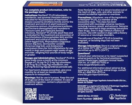 NexGard Plus (afoxolaner, moxidectin, and pyrantel) Flea and Tick Protection & Heartworm Preventive for Dogs Soft Beef Flavored Chewables, 4-8 lbs. (Orange) 3 Chews (3 Month Supply)