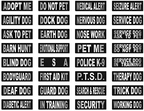 Dogline ESA Vest Patches – Removable ESA Patch 2-Pack with Reflective Printed Letters for Support Therapy Dog Vest Harness Collar or Leash Size A (1" x 2.75")