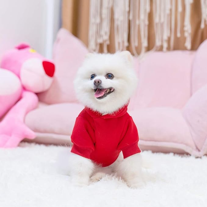KOOLTAIL Basic Dog Hoodie - Soft and Warm Dog Hoodie Sweater with Leash Hole and Pocket, Dog Winter Coat, Cold Weather Clothes Sweatshirt for Small Medium Large Dogs Puppy Cat Boys Girls Red XS