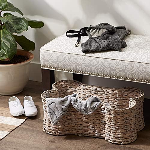 Bone Dry Pet Storage Collection, Bone Shape Hyacinth Toy Basket, White Wash, Large - 24x15x9"