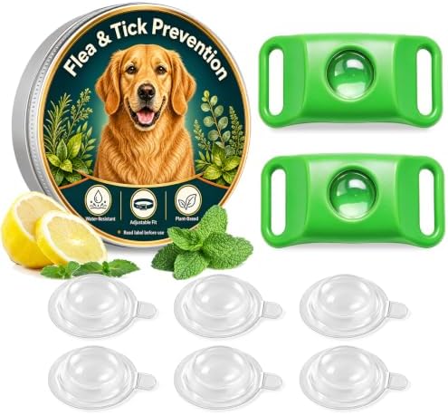 Flea and Tick Prevention Pendant for Dogs, Natural Dog Flea and Tick Collar Alternative with 2 Pendants and 6 Extra Refills, Easy to Use Lightweight, Up to 30 Days Protection, Collar Not Included