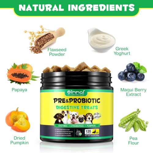 Probiotics for Dogs Digestive Health, Digestive Soft Chews for Dogs, Dog Probiotics and Digestive Enzymes, 120 Dog Chews Omega-3 & 6, Vitamin, Improve Digestion, Immunity