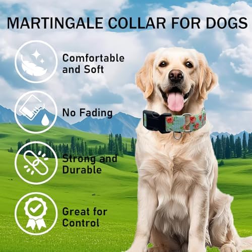 Martingale Collar for Dogs with Buckle No Pull, Green Floral, XL