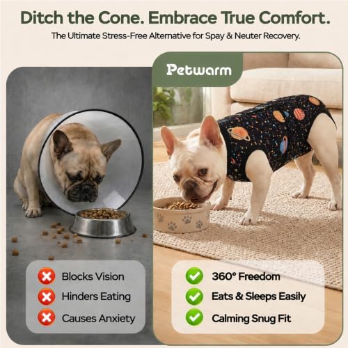 PetWarm Neuter Recovery Suit, Dog Surgical Suit, Cosmic, Black Gold, L