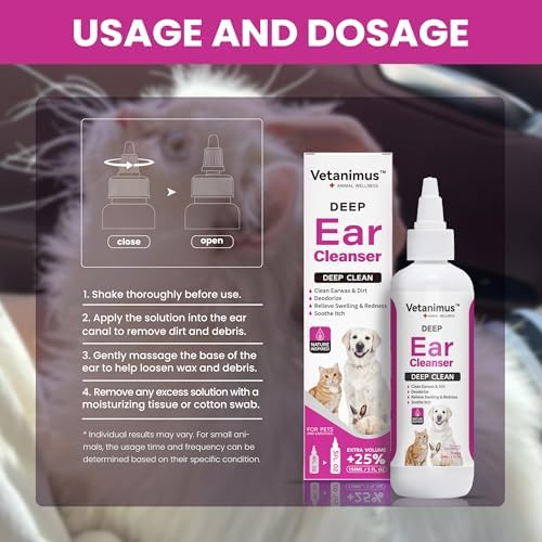 Ear Cleanser 150ml/5 fl.oz for Dogs Cats and Livestock Gentle Cleansing and Soothing Ears 2 Bottle Set