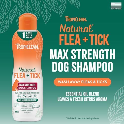 TropiClean Flea and Tick Shampoo for Dogs, Max Strength Formula, 20oz