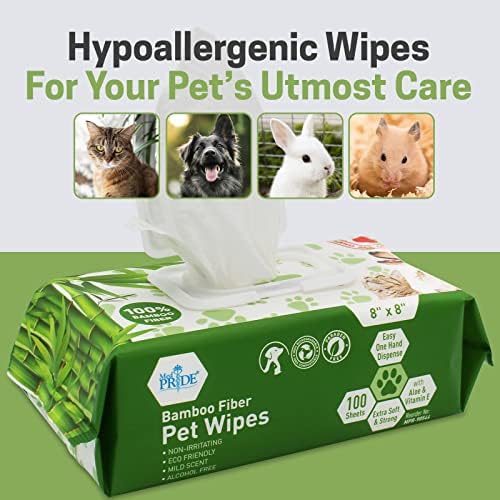 MED PRIDE Bamboo Fiber Dog Wipes 8x8 in,Aloe Vera & Vitamin E,100 Count