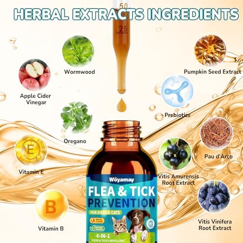 Woyamay Flea and Tick Prevention for Dogs & Cats, Natural Flea Drops