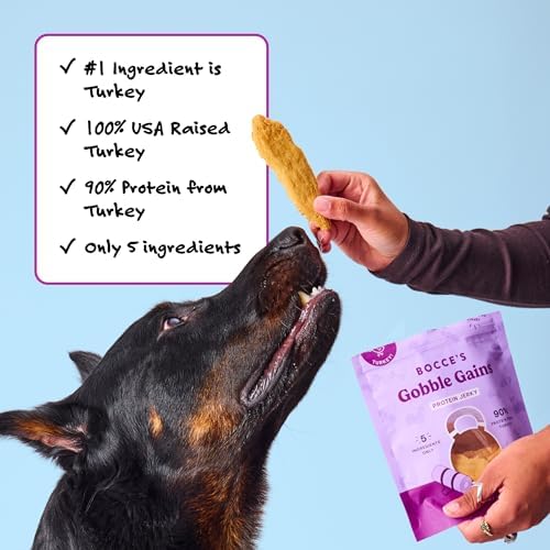 Bocce's Bakery Gobble Gains Protein Jerky Dog Treats, Turkey (5 oz)